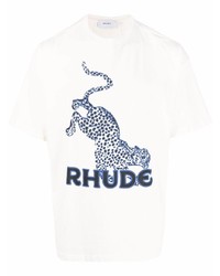 T-shirt girocollo stampata bianca e blu scuro di Rhude