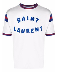 T-shirt girocollo stampata bianca e blu scuro di Saint Laurent