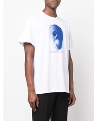 T-shirt girocollo stampata bianca e blu scuro di Alexander McQueen