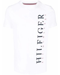 T-shirt girocollo stampata bianca e blu scuro di Tommy Hilfiger