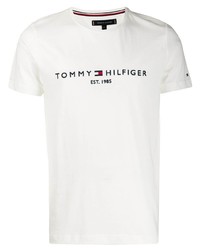T-shirt girocollo stampata bianca e blu scuro di Tommy Hilfiger