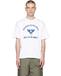T-shirt girocollo stampata bianca e blu scuro di Undercover
