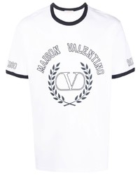 T-shirt girocollo stampata bianca e blu scuro di Valentino