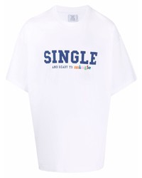 T-shirt girocollo stampata bianca e blu scuro di Vetements