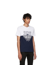 T-shirt girocollo stampata bianca e blu scuro di Kenzo