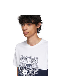 T-shirt girocollo stampata bianca e blu scuro di Kenzo