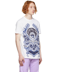 T-shirt girocollo stampata bianca e blu scuro di Versace