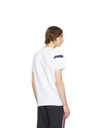 T-shirt girocollo stampata bianca e blu scuro di Moncler