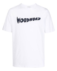 T-shirt girocollo stampata bianca e blu scuro di Wood Wood