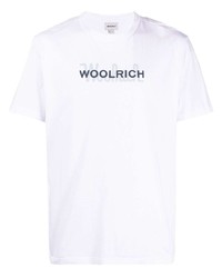 T-shirt girocollo stampata bianca e blu scuro di Woolrich