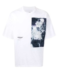 T-shirt girocollo stampata bianca e blu scuro di Yoshiokubo