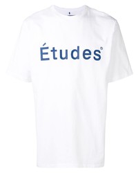 T-shirt girocollo stampata bianca e blu scuro di Études
