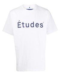 T-shirt girocollo stampata bianca e blu scuro di Études