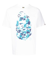T-shirt girocollo stampata bianca e blu di A Bathing Ape