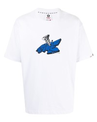 T-shirt girocollo stampata bianca e blu di AAPE BY A BATHING APE