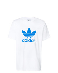 T-shirt girocollo stampata bianca e blu di adidas