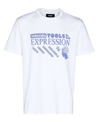 T-shirt girocollo stampata bianca e blu di Ahluwalia