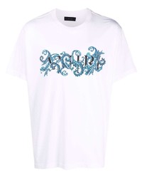 T-shirt girocollo stampata bianca e blu di Amiri