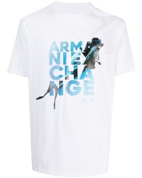 T-shirt girocollo stampata bianca e blu di Armani Exchange
