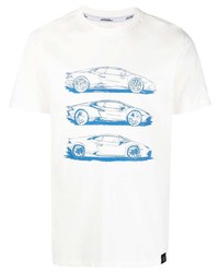 T-shirt girocollo stampata bianca e blu di Automobili Lamborghini