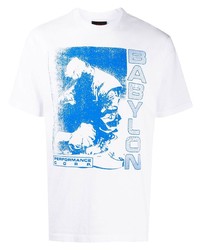 T-shirt girocollo stampata bianca e blu di Babylon LA