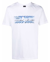 T-shirt girocollo stampata bianca e blu di BOSS HUGO BOSS