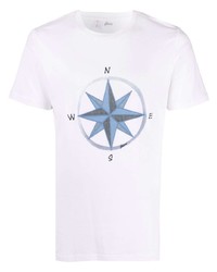 T-shirt girocollo stampata bianca e blu di Brioni