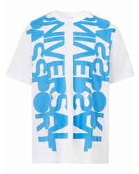 T-shirt girocollo stampata bianca e blu di Burberry