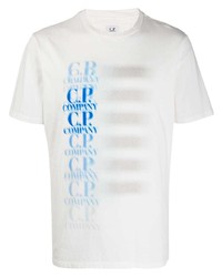 T-shirt girocollo stampata bianca e blu di C.P. Company
