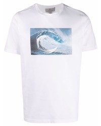 T-shirt girocollo stampata bianca e blu di Canali