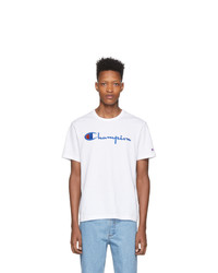 T-shirt girocollo stampata bianca e blu di Champion Reverse Weave