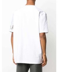 T-shirt girocollo stampata bianca e blu di Lanvin