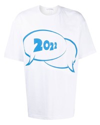 T-shirt girocollo stampata bianca e blu di Comme Des Garcons SHIRT
