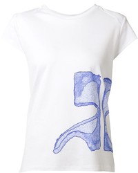 T-shirt girocollo stampata bianca e blu di Courreges