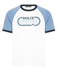 T-shirt girocollo stampata bianca e blu di Dolce & Gabbana