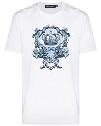 T-shirt girocollo stampata bianca e blu di Dolce & Gabbana