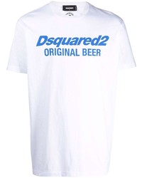 T-shirt girocollo stampata bianca e blu di DSQUARED2