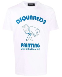 T-shirt girocollo stampata bianca e blu di DSQUARED2