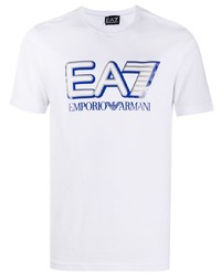 T-shirt girocollo stampata bianca e blu di Ea7 Emporio Armani
