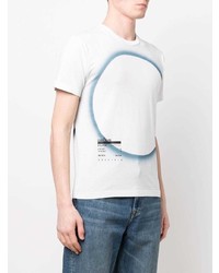 T-shirt girocollo stampata bianca e blu di Stone Island