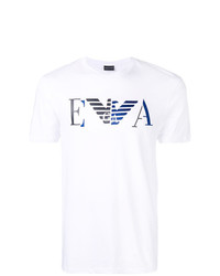 T-shirt girocollo stampata bianca e blu di Emporio Armani