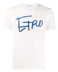 T-shirt girocollo stampata bianca e blu di Etro