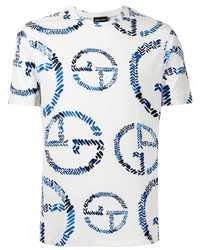T-shirt girocollo stampata bianca e blu di Giorgio Armani