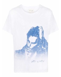 T-shirt girocollo stampata bianca e blu di Greg Lauren