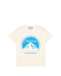 T-shirt girocollo stampata bianca e blu di Gucci