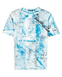 T-shirt girocollo stampata bianca e blu di Haculla