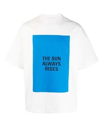 T-shirt girocollo stampata bianca e blu di Jil Sander