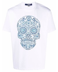 T-shirt girocollo stampata bianca e blu di Junya Watanabe MAN