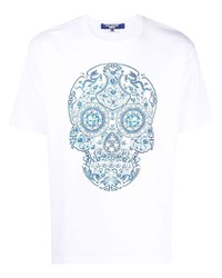T-shirt girocollo stampata bianca e blu di Junya Watanabe