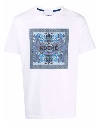T-shirt girocollo stampata bianca e blu di Koché